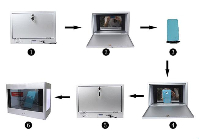 透明なタッチ画面のモニターのショーケース箱を広告するデジタル表記LCDのビデオ壁